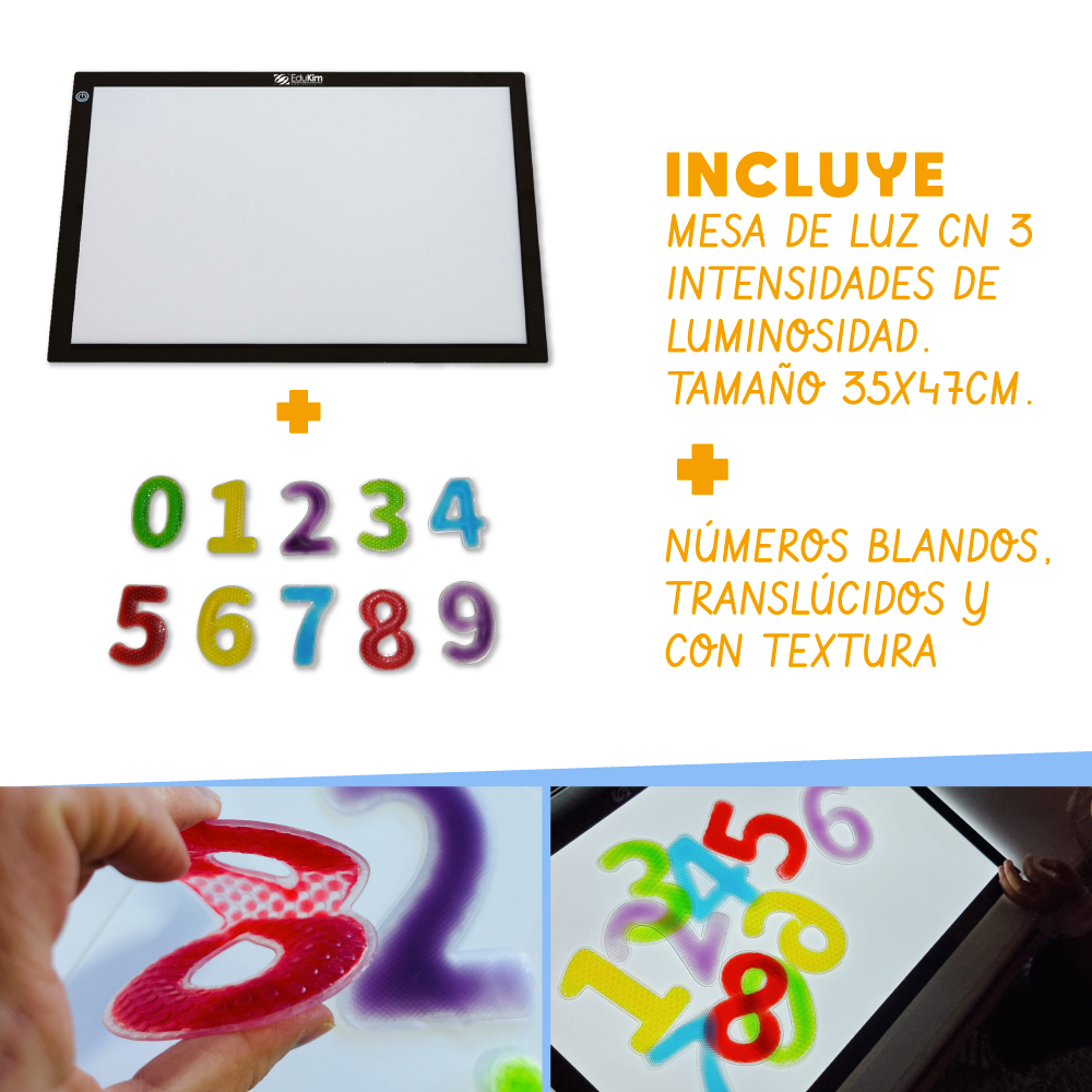 Pack Sensorial: Mesa de Luz + Números blandos con Texturas