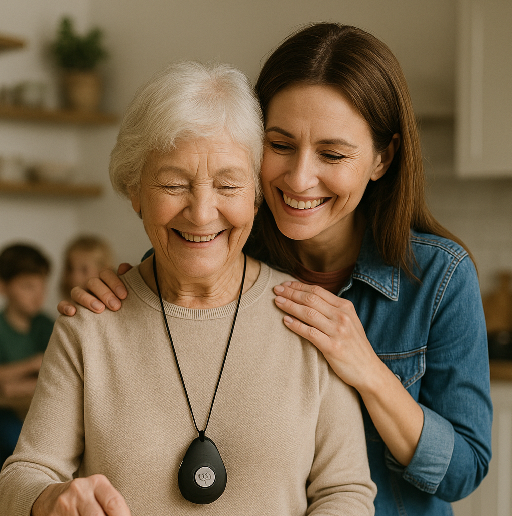 Adulto mayor con botón SOS inteligente, GPS y detección de caídas - Seguridad para personas mayores