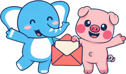 Elefante y cerdito de Pigyfante con un sobre