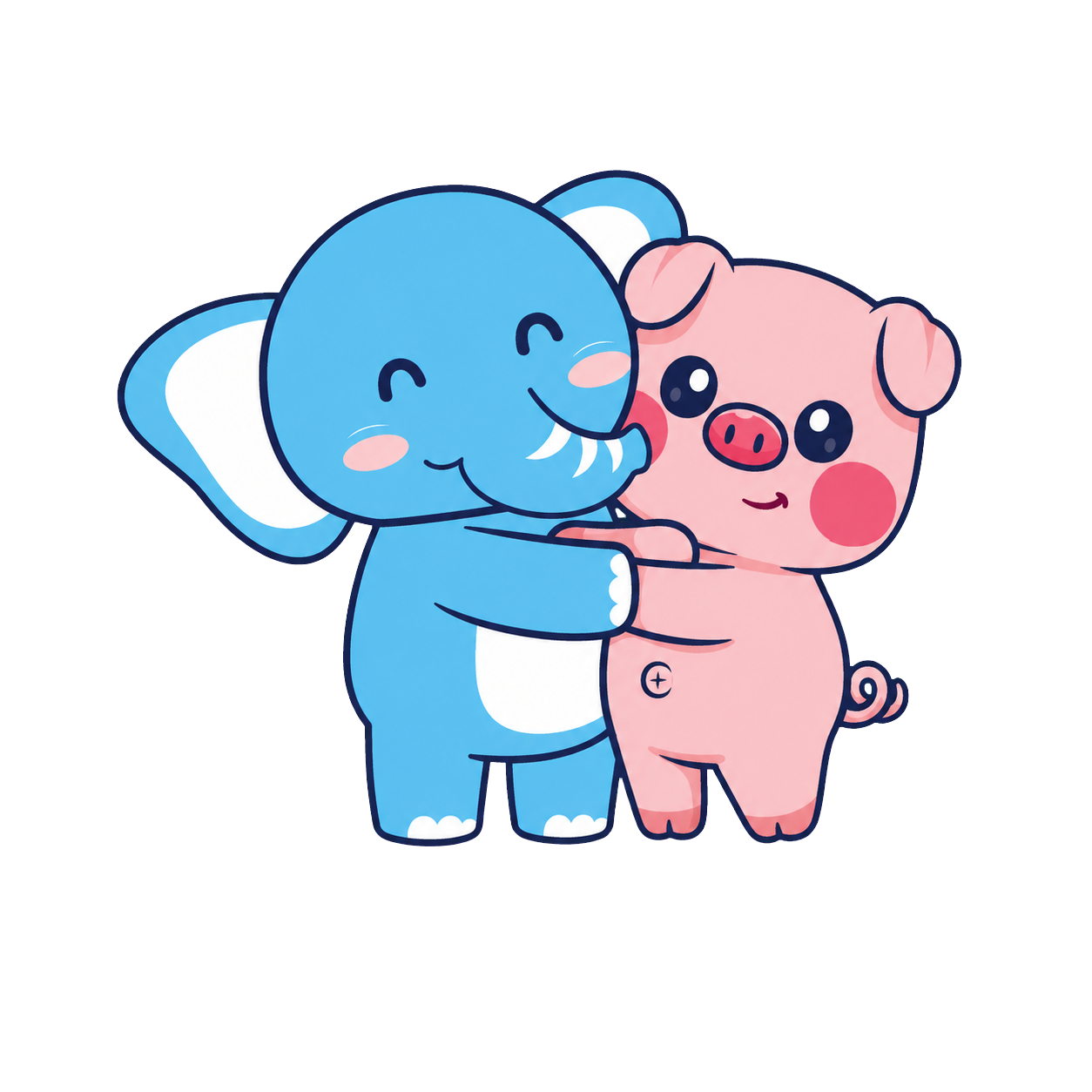 Elefante y cerdito Pigyfante abrazándose