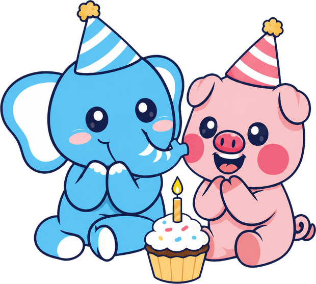 Cerdito y elefante de Pigyfante celebrando el Día del Niño