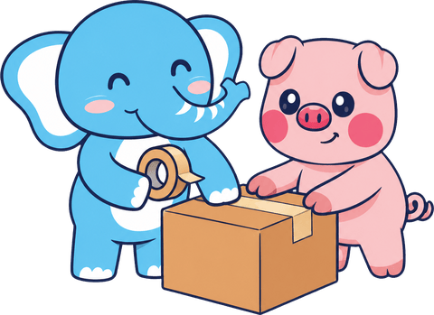 Cerdito y elefante preparando tu pedido