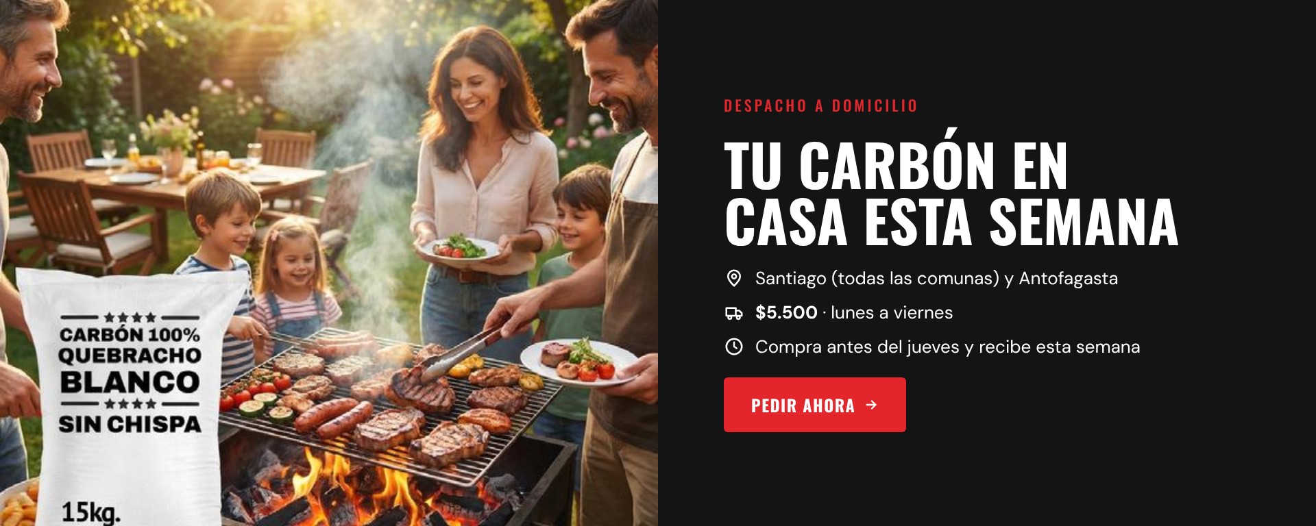 Despacho de carbón a domicilio en Santiago y Antofagasta, $5.500