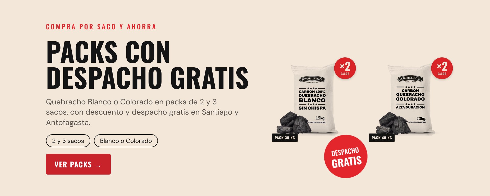 Packs de carbón con despacho gratis