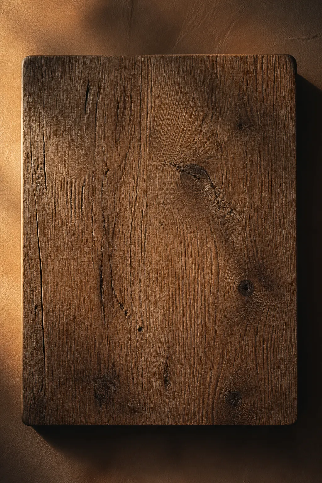Detalle cercano de la veta y los nudos naturales de una tabla de roble.