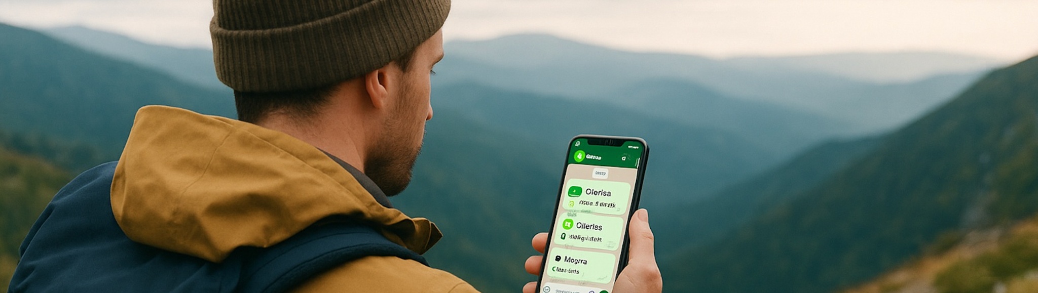 Hiker viendo WhatsApp con ofertas