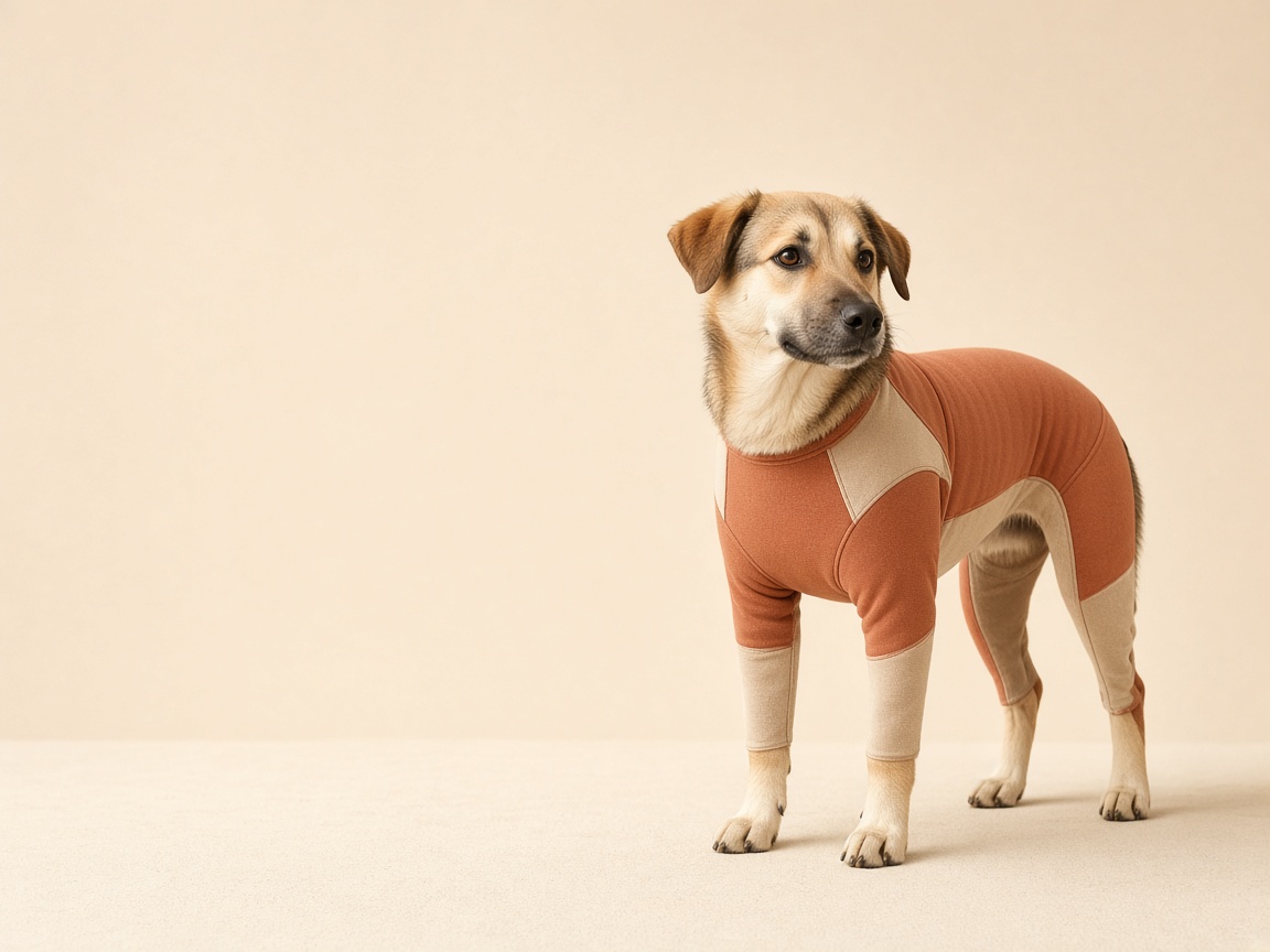 Perro usando un body textil color cobre