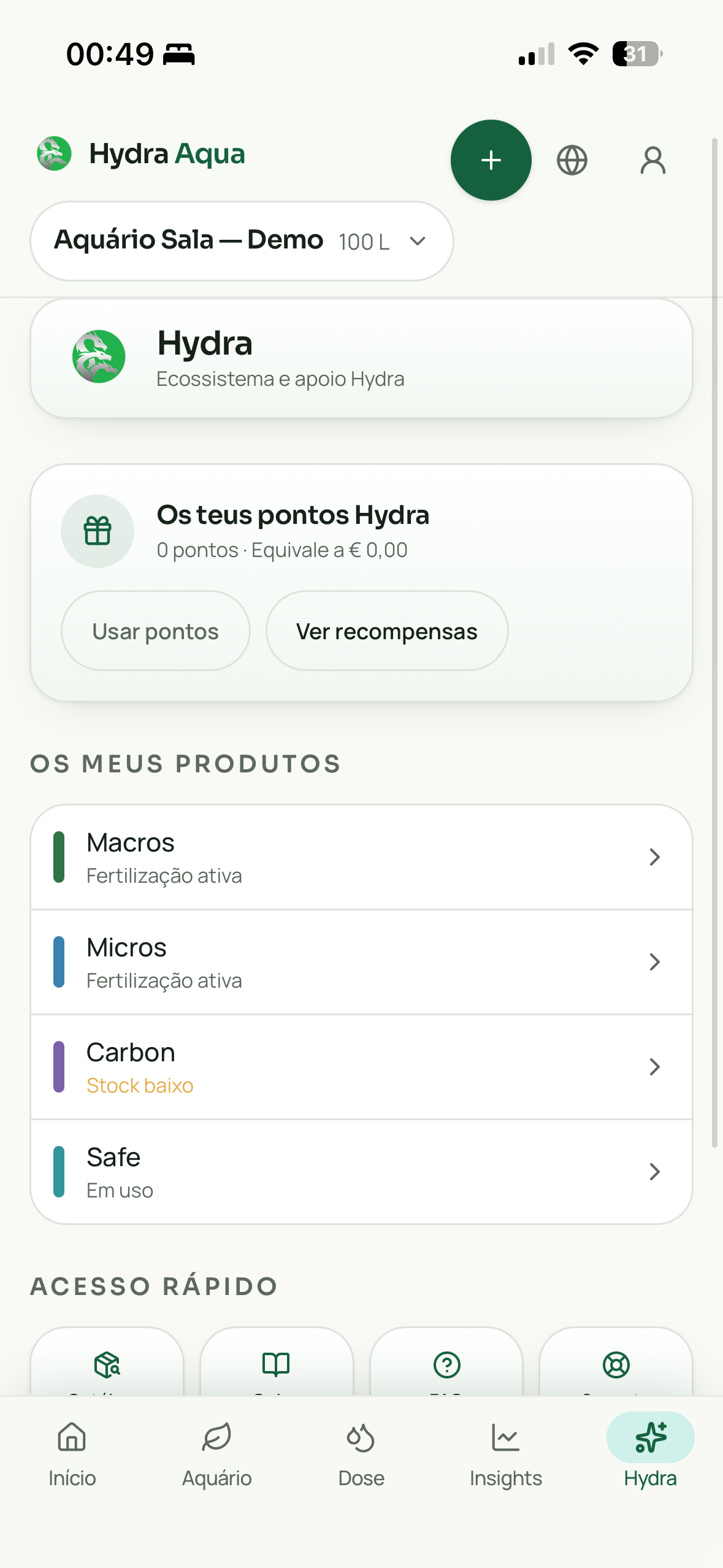 Ecrã Hydra Rewards