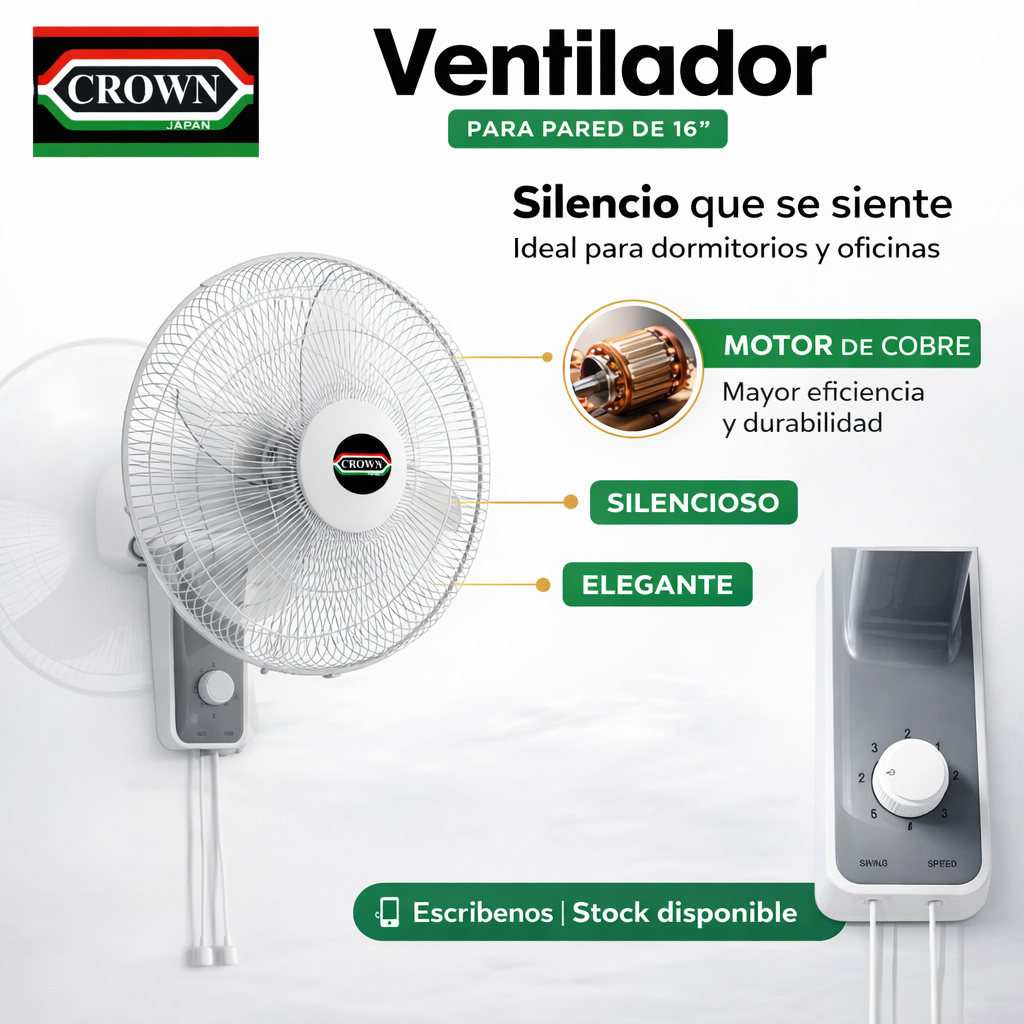 <mark>Ventilador Crown pared a <b>S/129</b></mark><br>