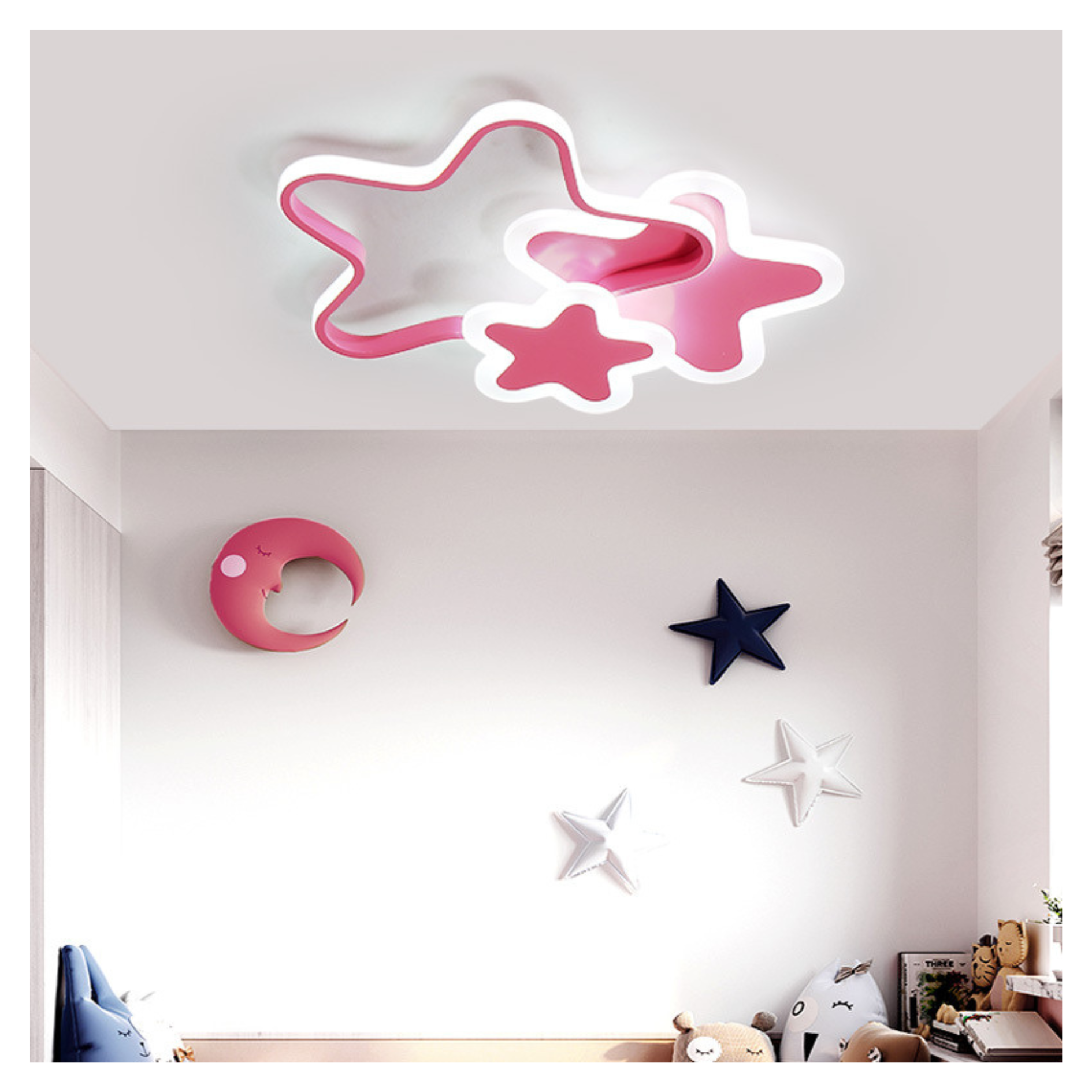 Lámpara de techo LED de 3 estrellas rosada