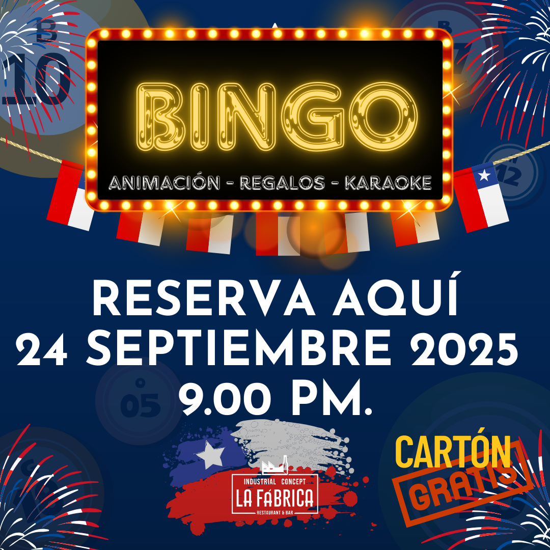 BINGO RESERVA MESA MIÉRCOLES 24 SEPTIEMBRE 9.00 PM. 