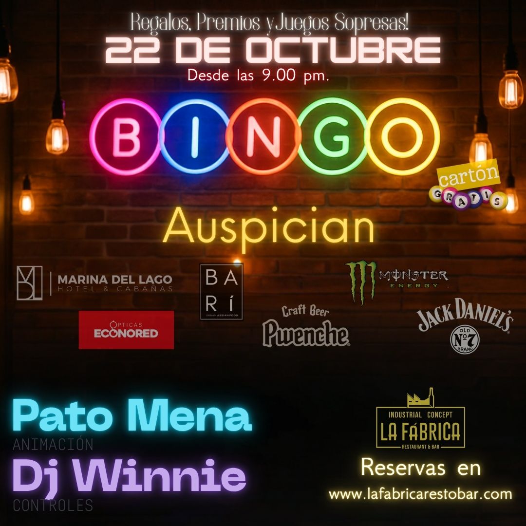 BINGO RESERVA MESA MIÉRCOLES 22 octubre a las  9.00 PM. 