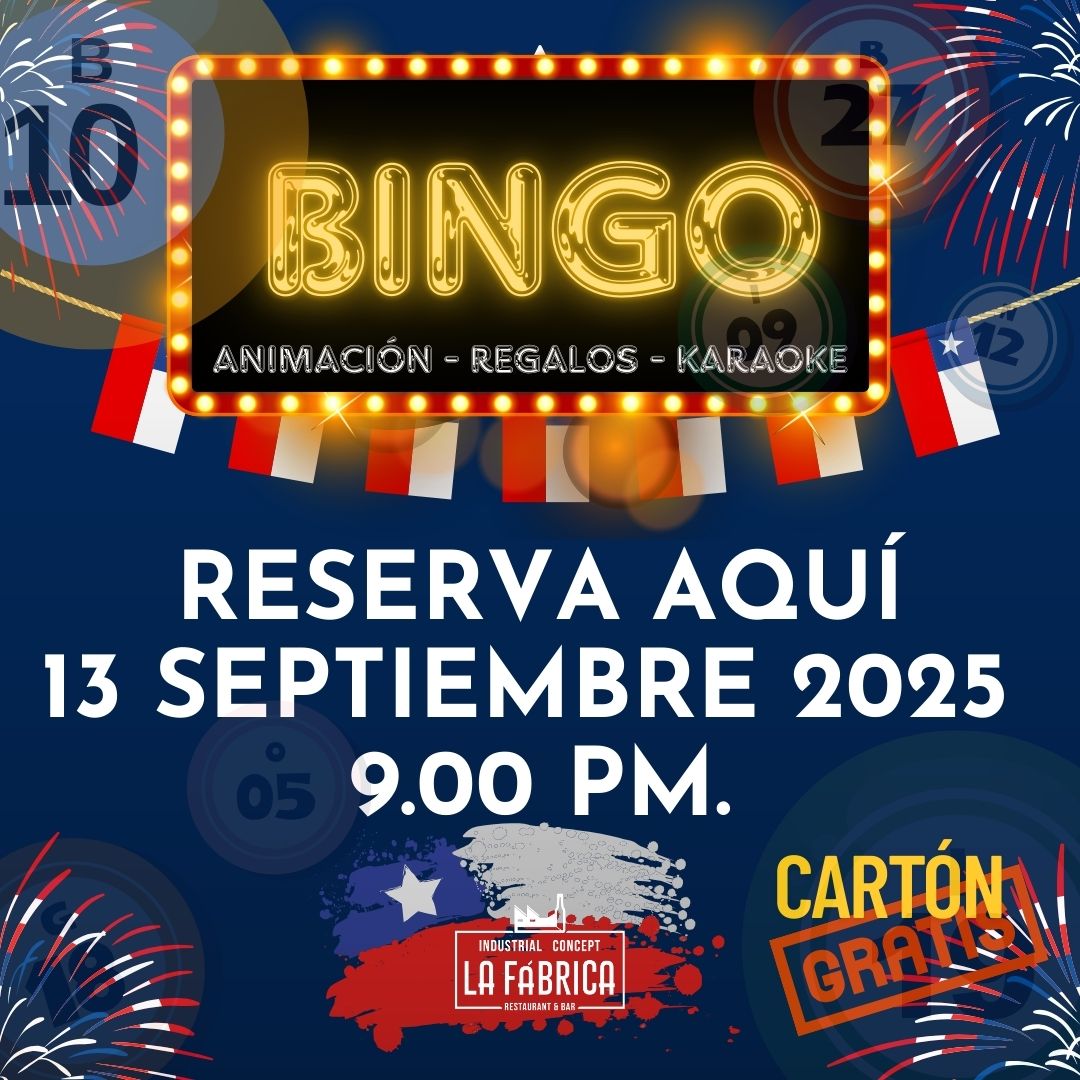 BINGO RESERVA MESA SÁBADO 13 SEPTIEMBRE 9.00 PM. 