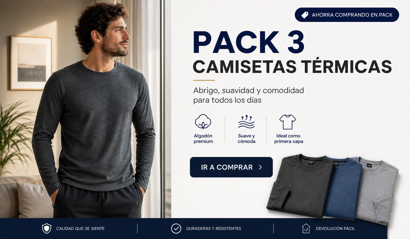 pack 3 camisetas termicas ombre 