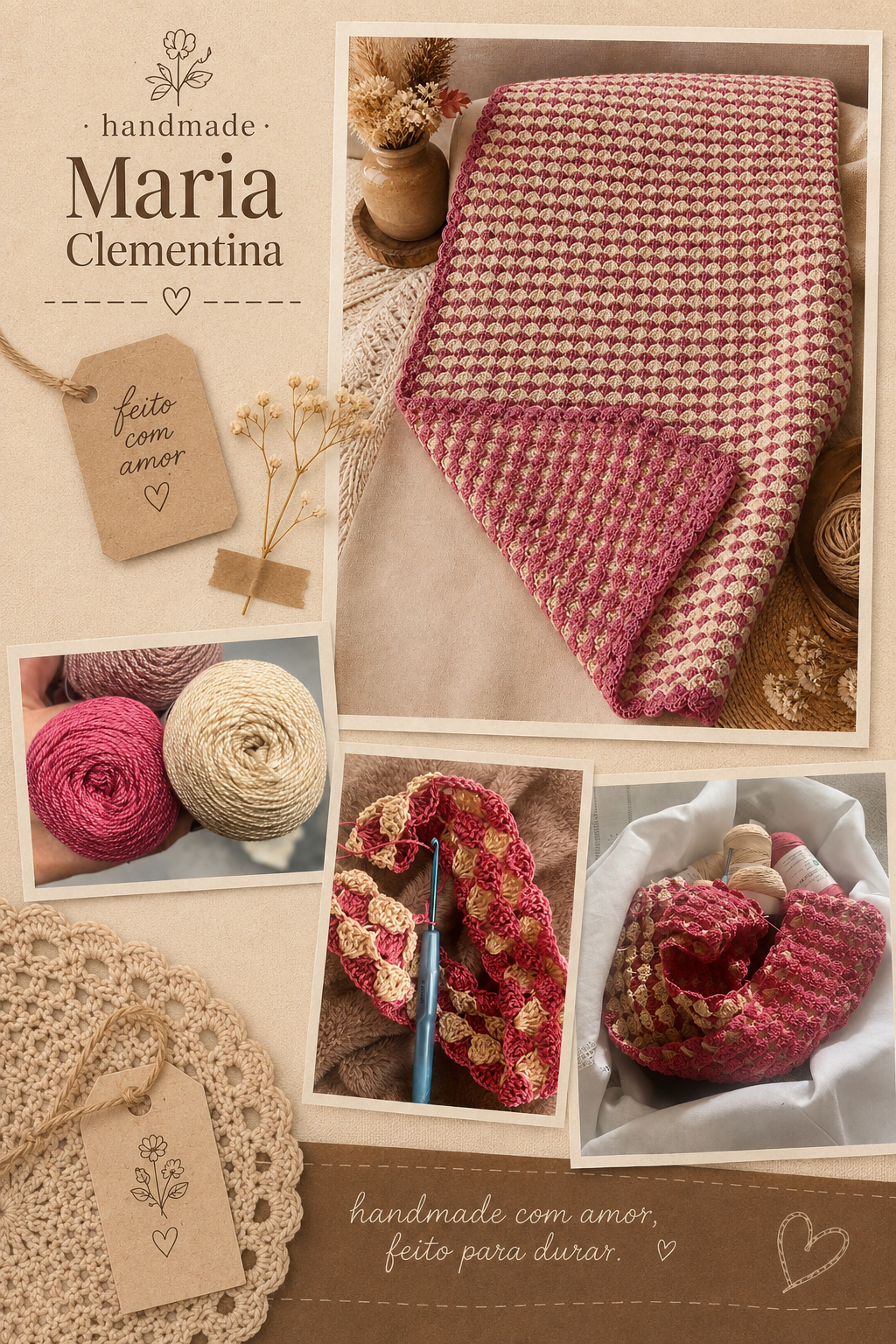 “Envolta em delicadeza e carinho, esta manta de crochet em tons de rosa velho e bege transforma cada momento num abraço feito à mão.”  🤎 100% Algodão  🤎 130cm*120cm 🤎 Disponível em outras cores  🤎 Disponível por Encomenda 