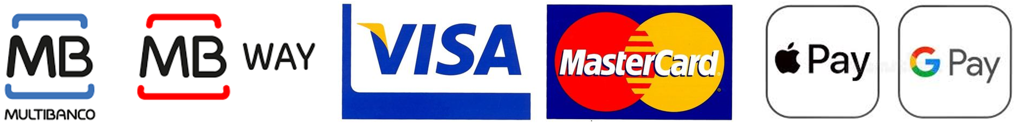 Multibanco, MB WAY, Visa, Mastercard, Apple Pay e Google Pay