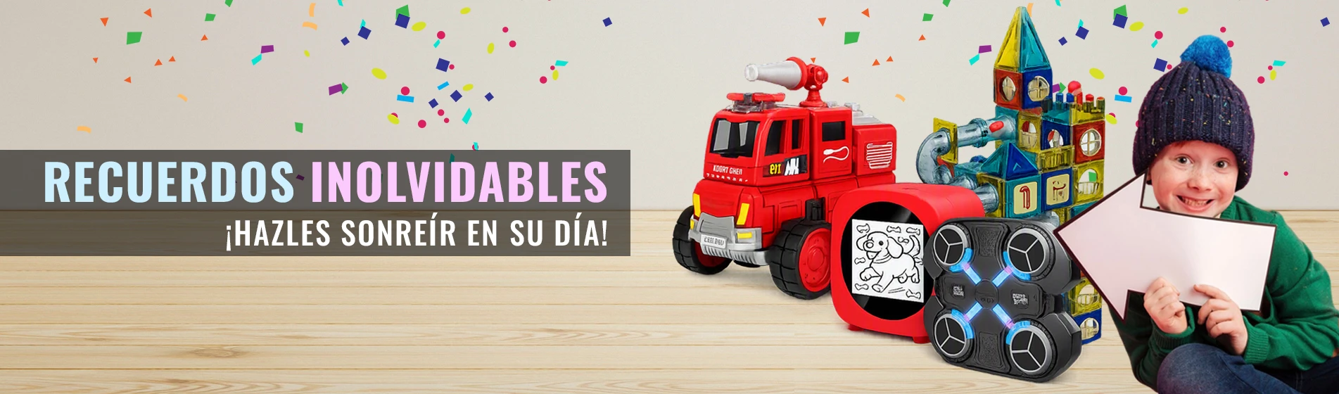 Banner del Día del Niño en MCasa con juguetes, juegos didácticos y regalos especiales