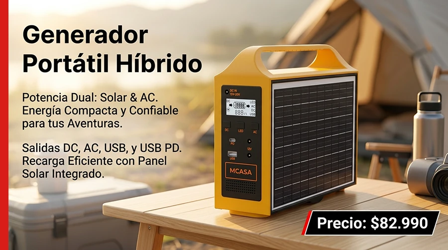 Generador solar portatil hibrido mCasa para camping con salidas AC DC y USB a 82990 pesos Chile