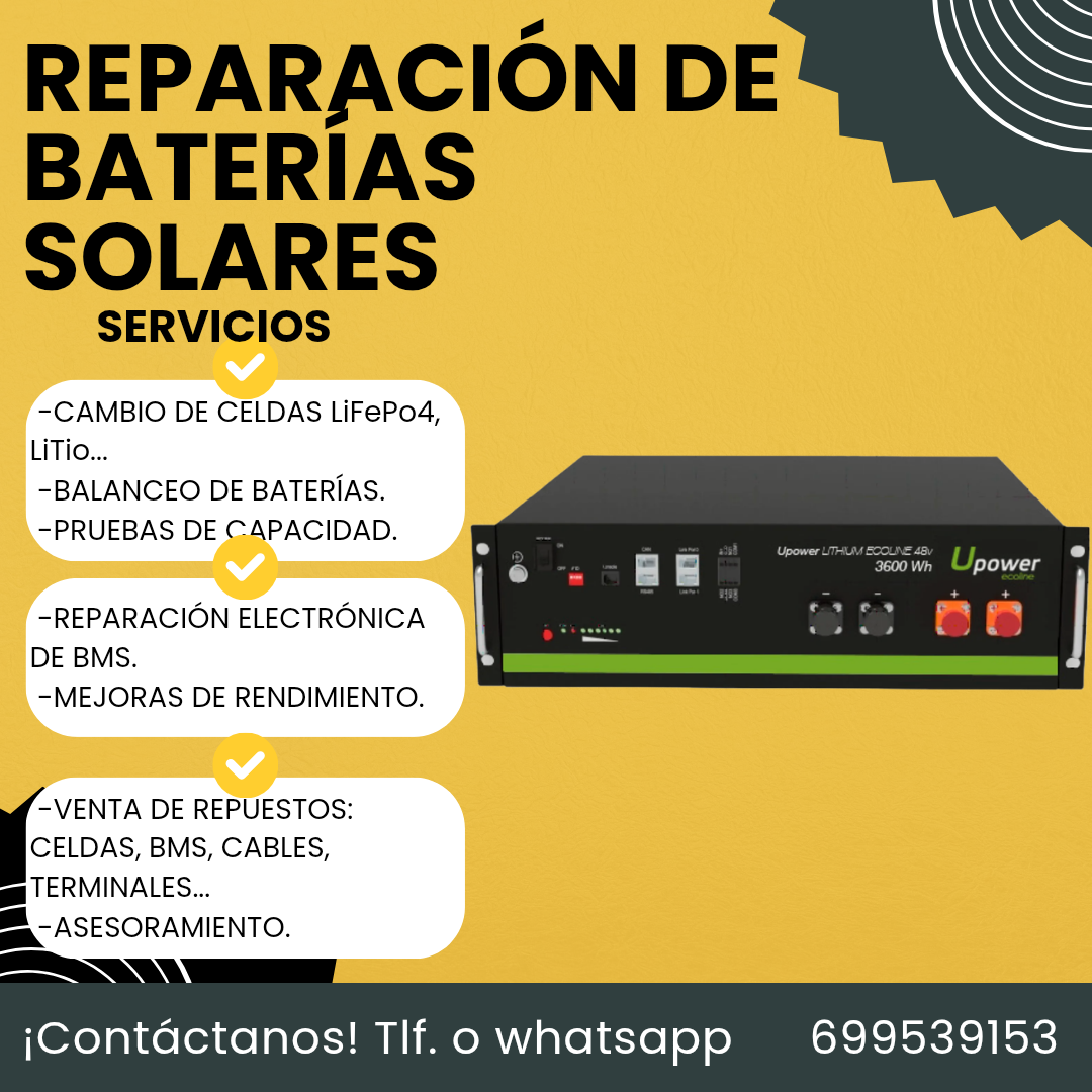 Reparación de baterías e inversores de energía solar.