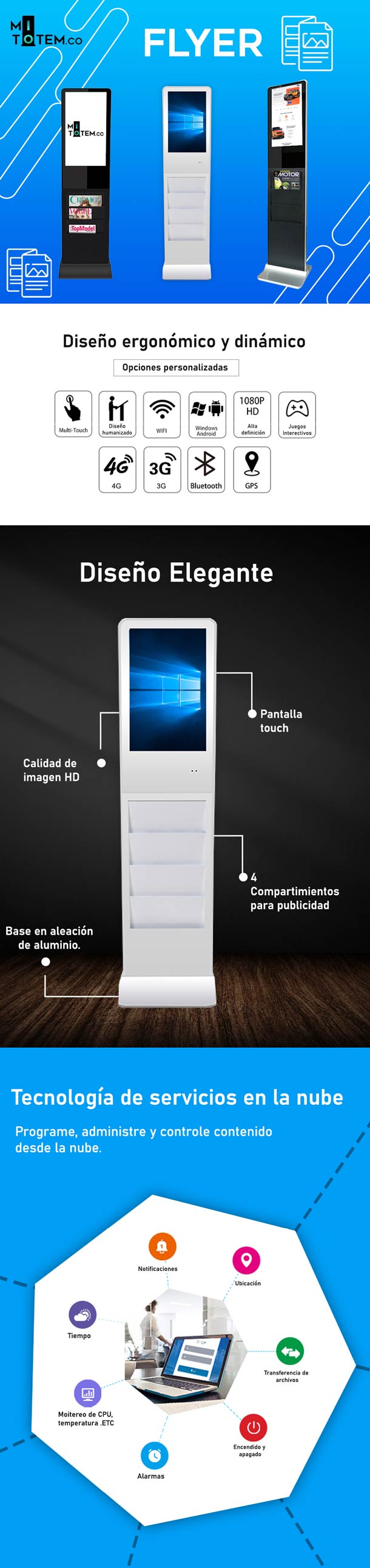 características Totem pantalla digital con flyers táctil