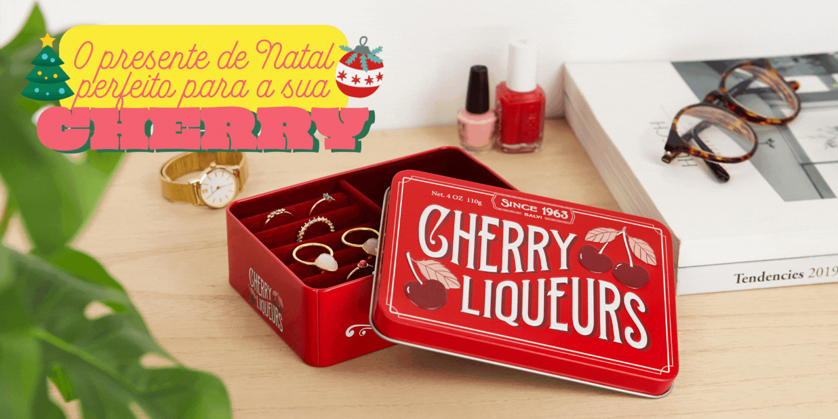 Mogando - Presente de Natal Caixa porta-joias Cherry