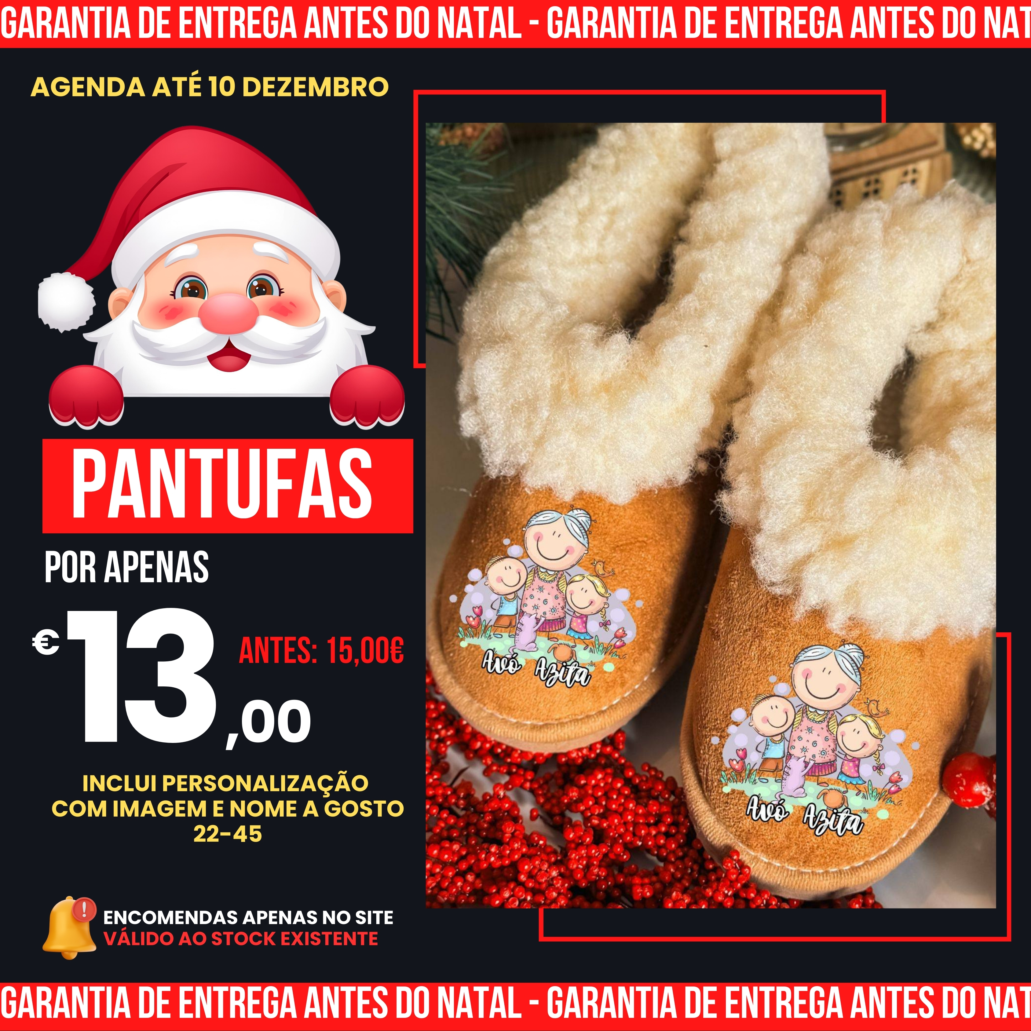 Pantufas Personalizadas - Tamanho Bebé, Criança & Adulto