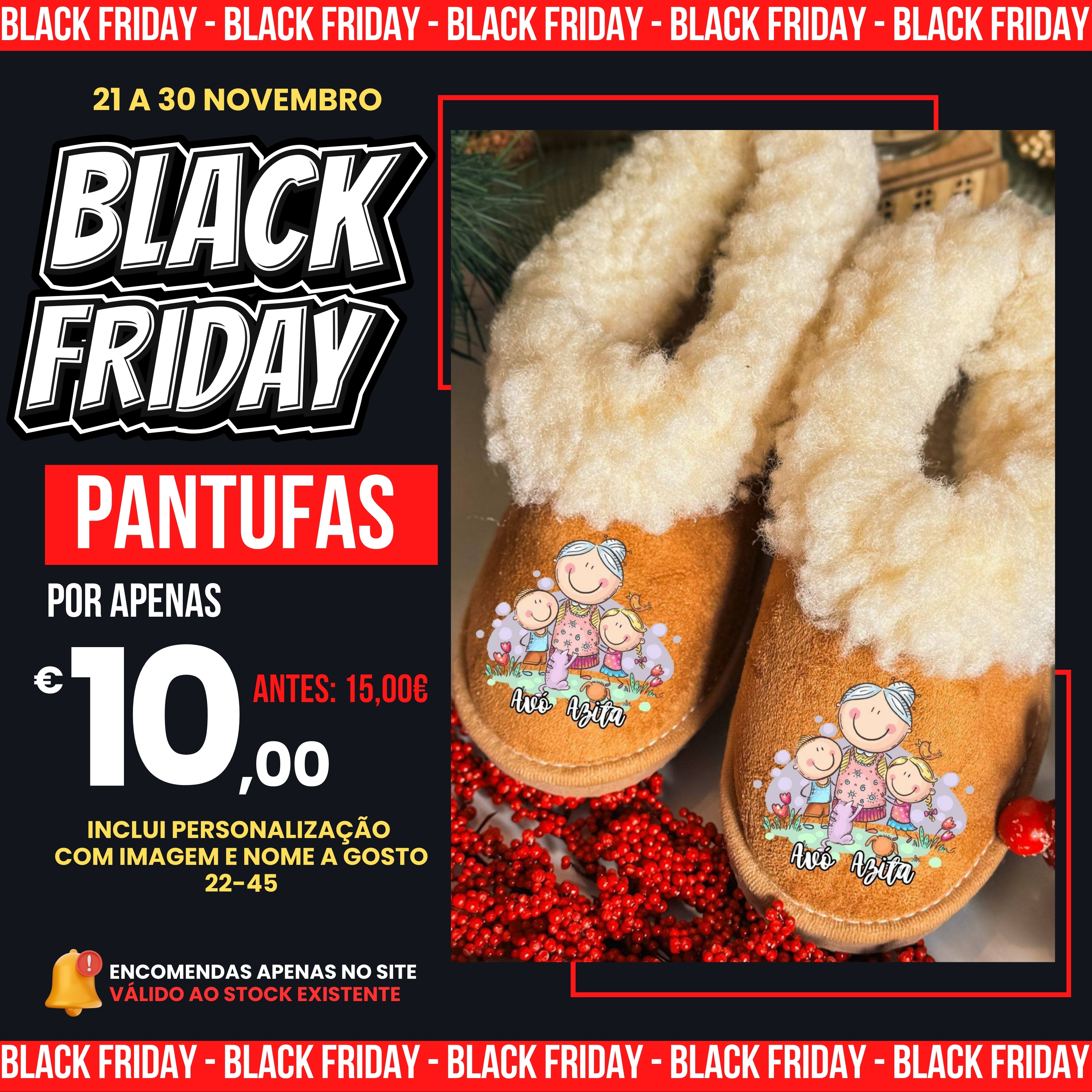 Pantufas Personalizadas - Tamanho Bebé, Criança & Adulto