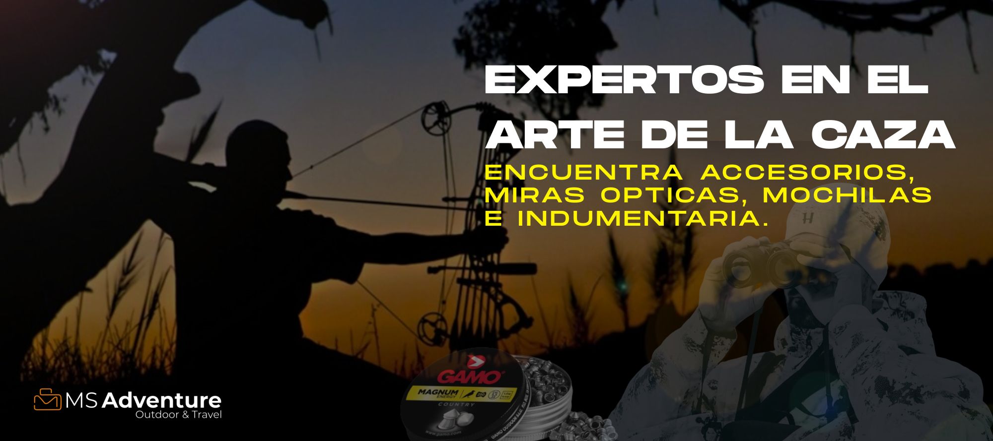 Encuentra accesorios seleccionados por especialistas: miras de alta precisión, mochilas técnicas e indumentaria de alto rendimiento.
