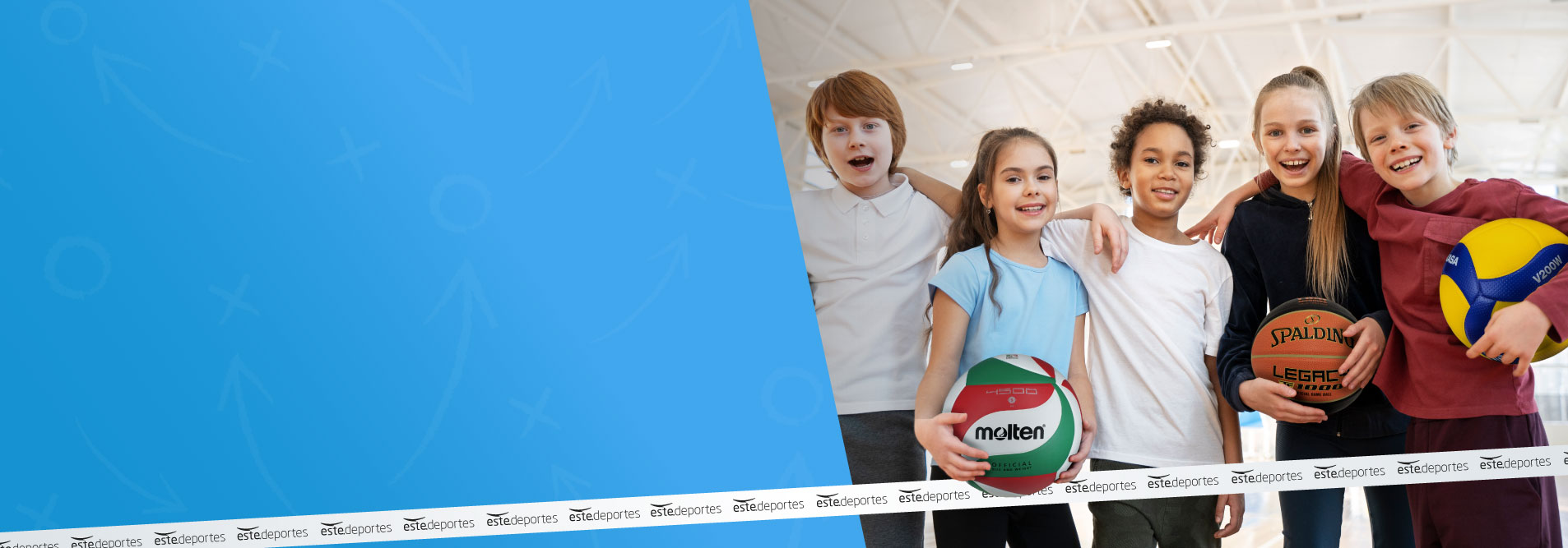 SE VEN VARIOS CHICOS SOSTENIENDO BALONES DE DIFERENTES DEPORTES. VOLEYBALL, BASKETBALL, FUTBOL. CLICK PARA CONOCER LA CATEGORÍA DE DEPORTES COLECTIVOS.