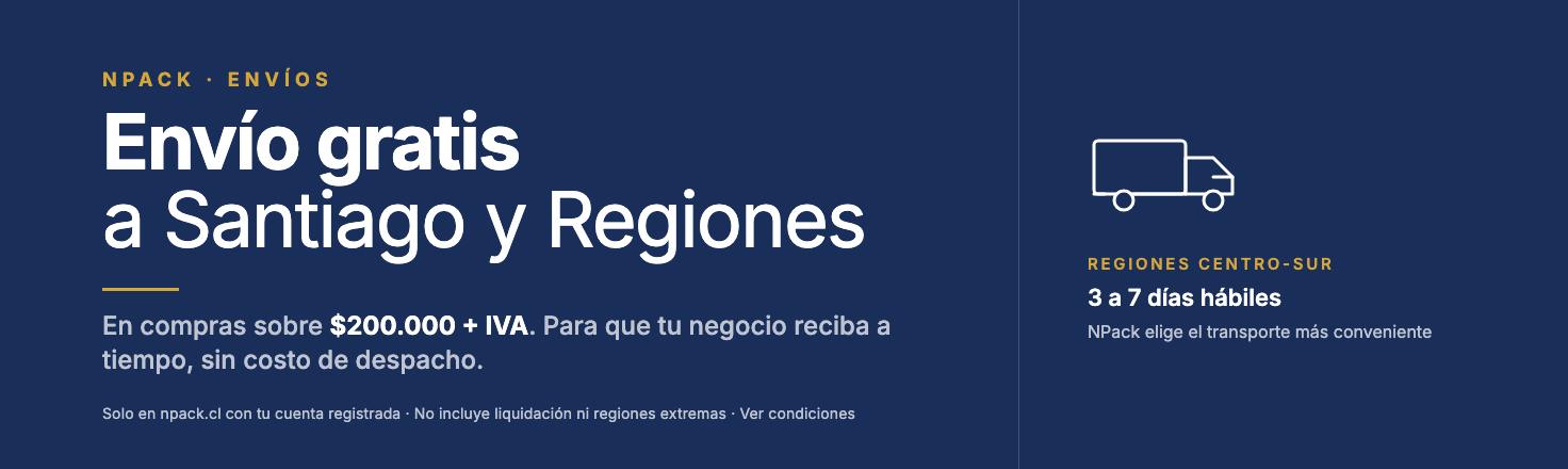 Envío gratis a Santiago y Regiones en compras sobre $200.000 + IVA