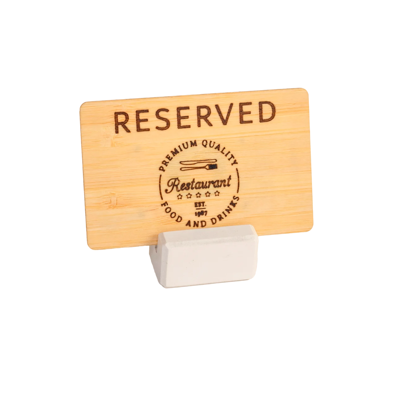 Table marker wood NFC contactless card on white Stone card Helder support
