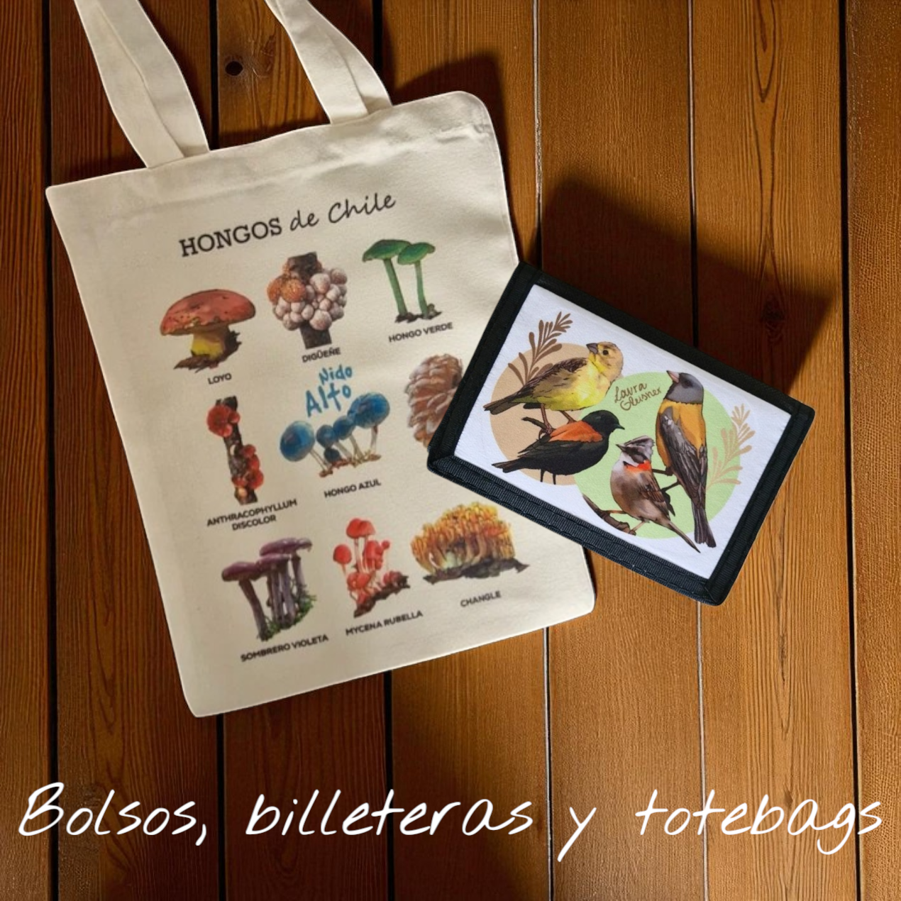 Bolsos, billeteras, llaveros y totebags