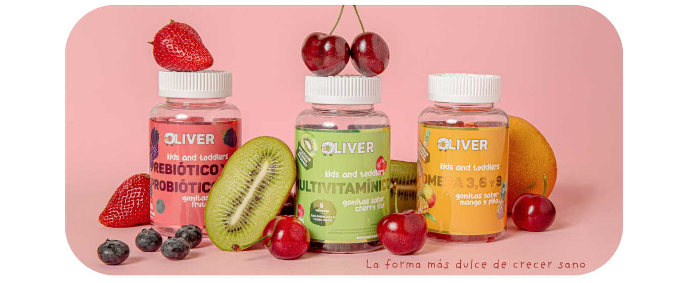 probióticos, omega 3, y multivitamínico infantil