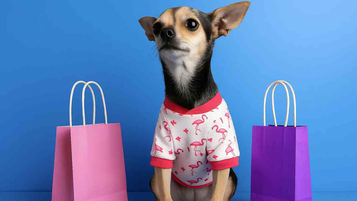 perro con bolsas de compra