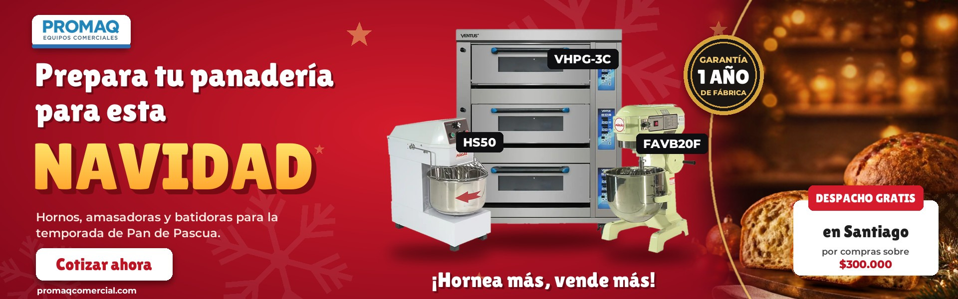 Equipos de panadería para Navidad: hornos, amasadoras y batidoras
