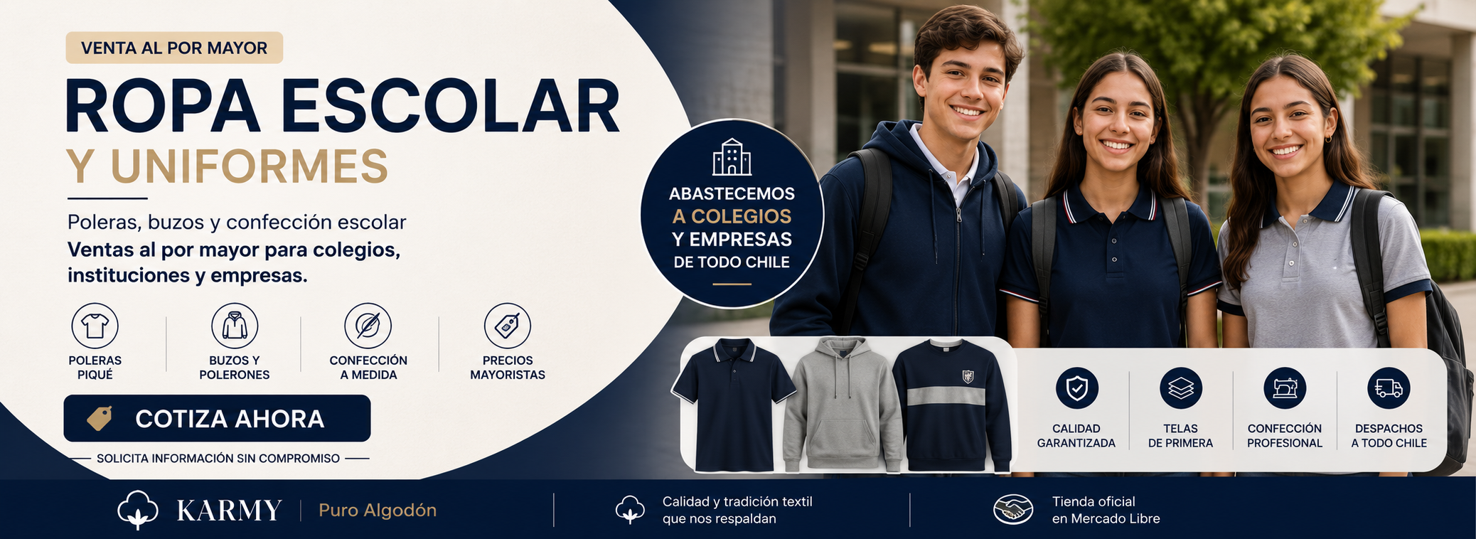 Poleras, buzos y confección escolar.
