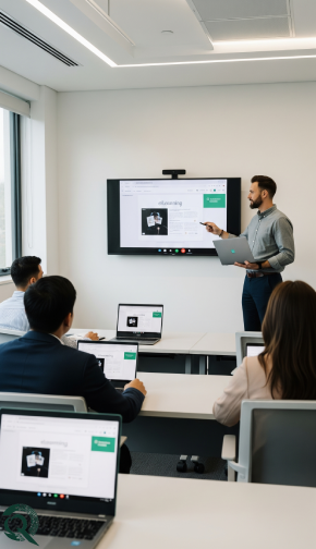 Formação corporativa em sala com portáteis recondicionados Revaliq e eLearning