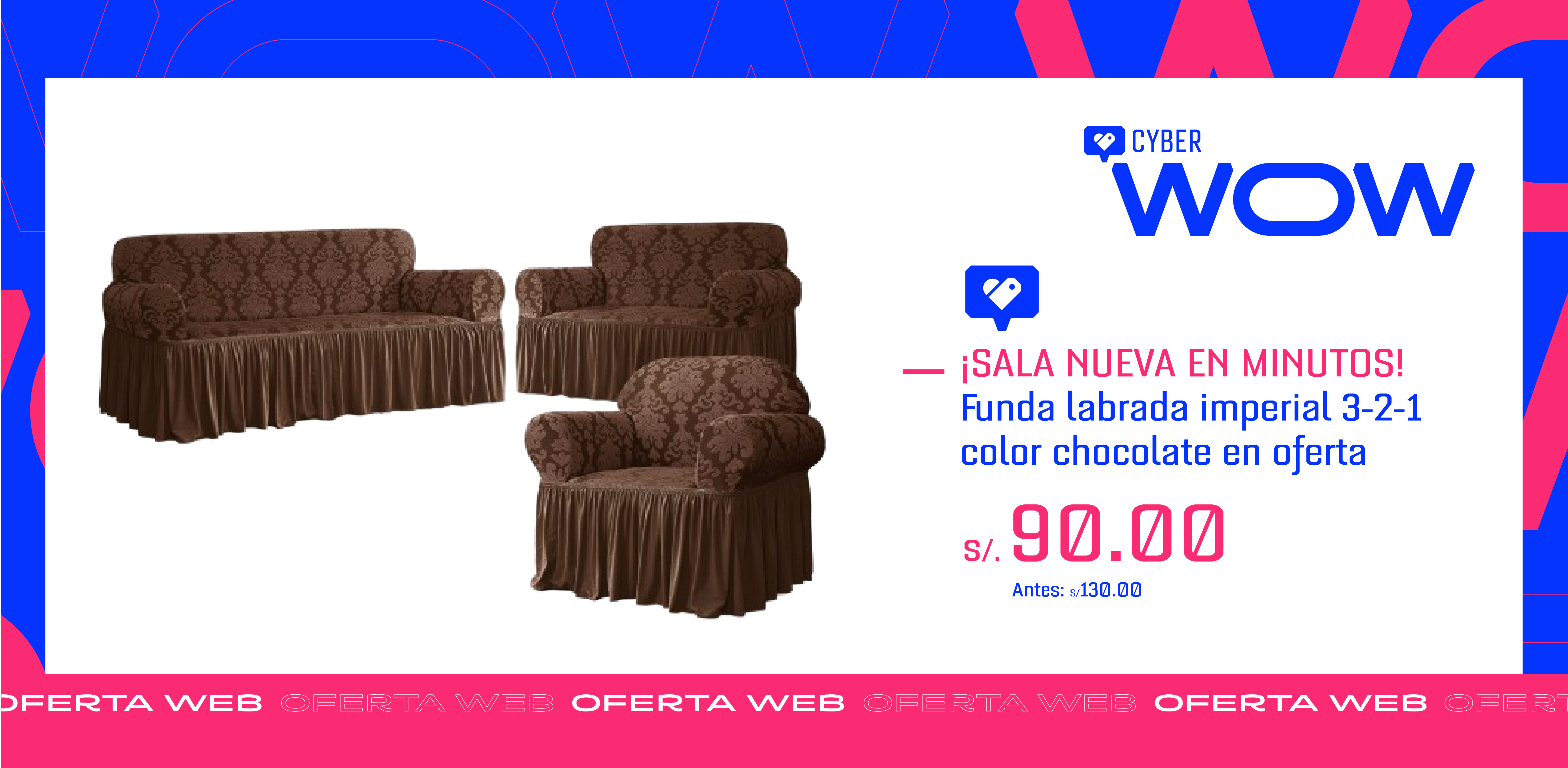 ¡Sala nueva en minutos! Funda labrada imperial <div>3-2-1 color chocolate</div><br>