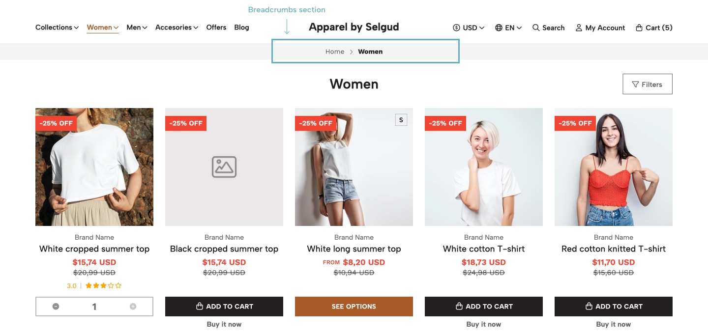 Apparel by Selgud - Theme Breadcrumbs example