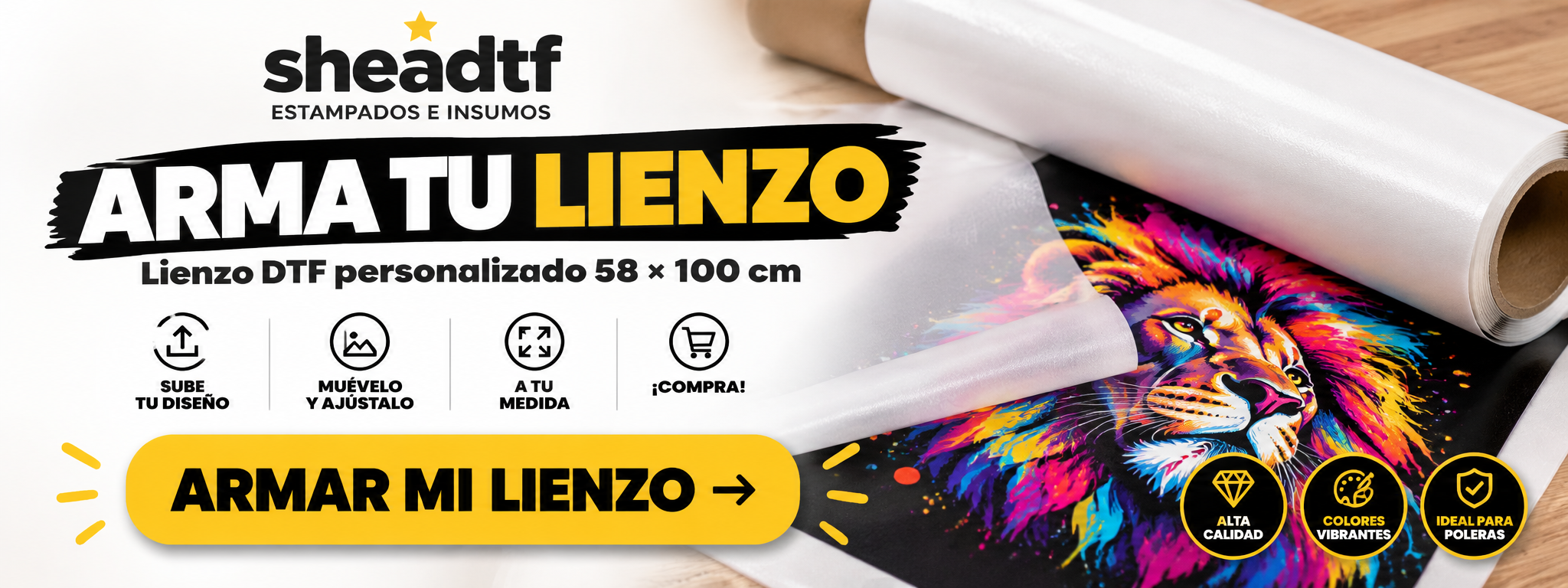Arma tu lienzo DTF personalizado 58 x 100 cm