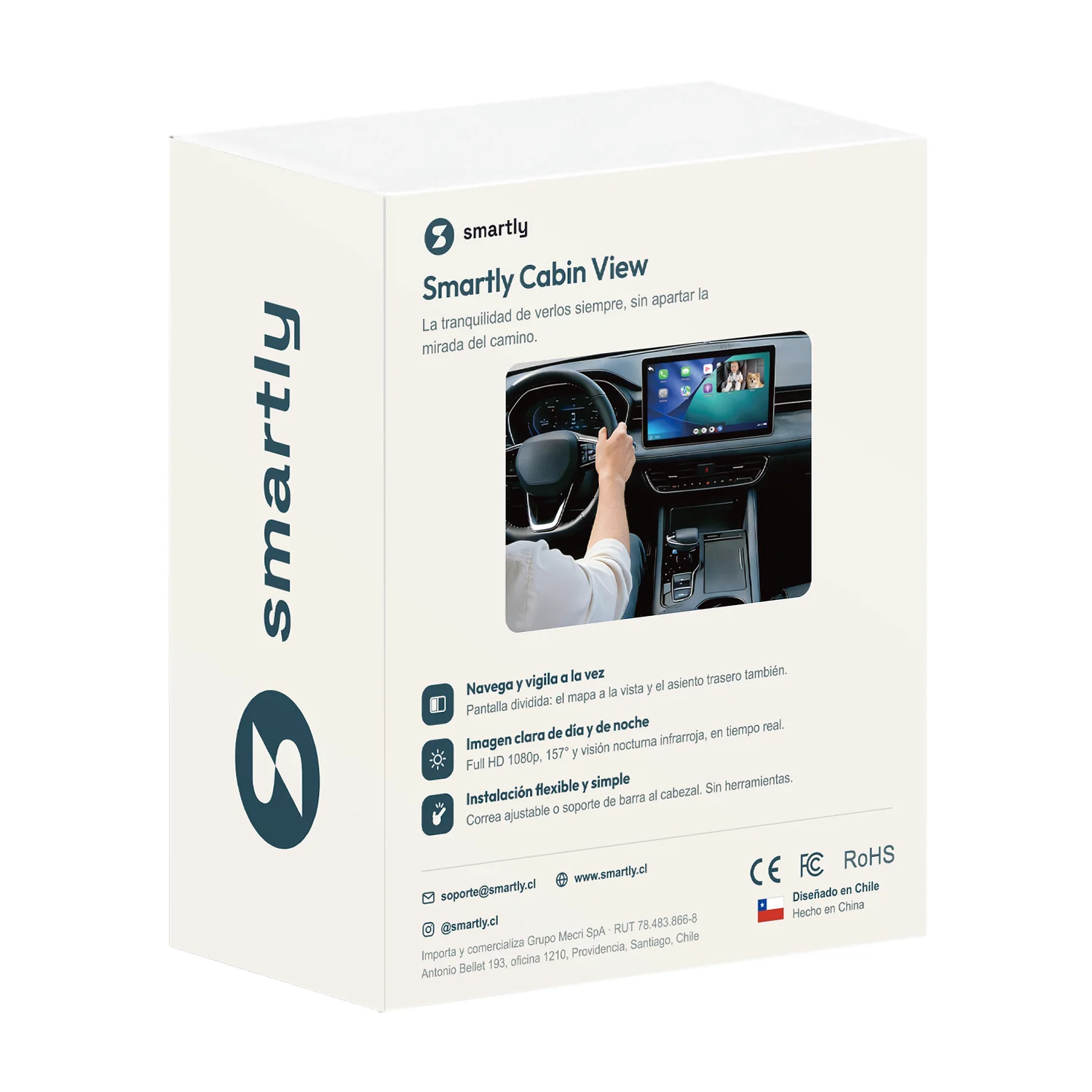 Reverso de la caja con la pantalla del auto