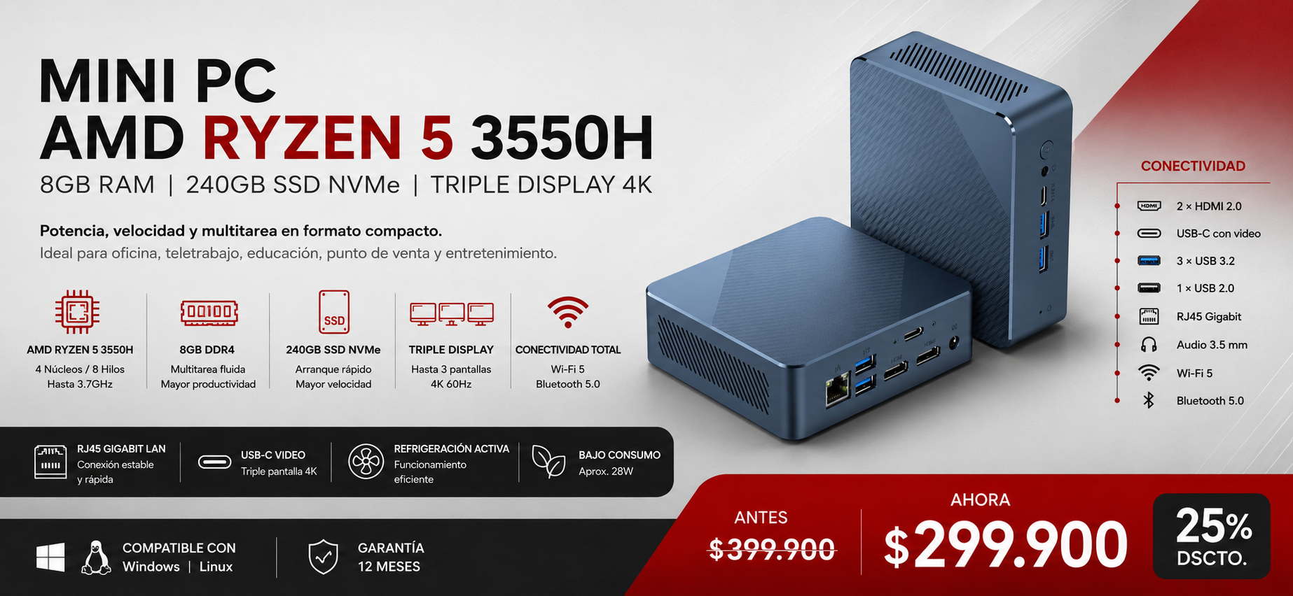 Mini PC Getorli Ryzen 5 3550H