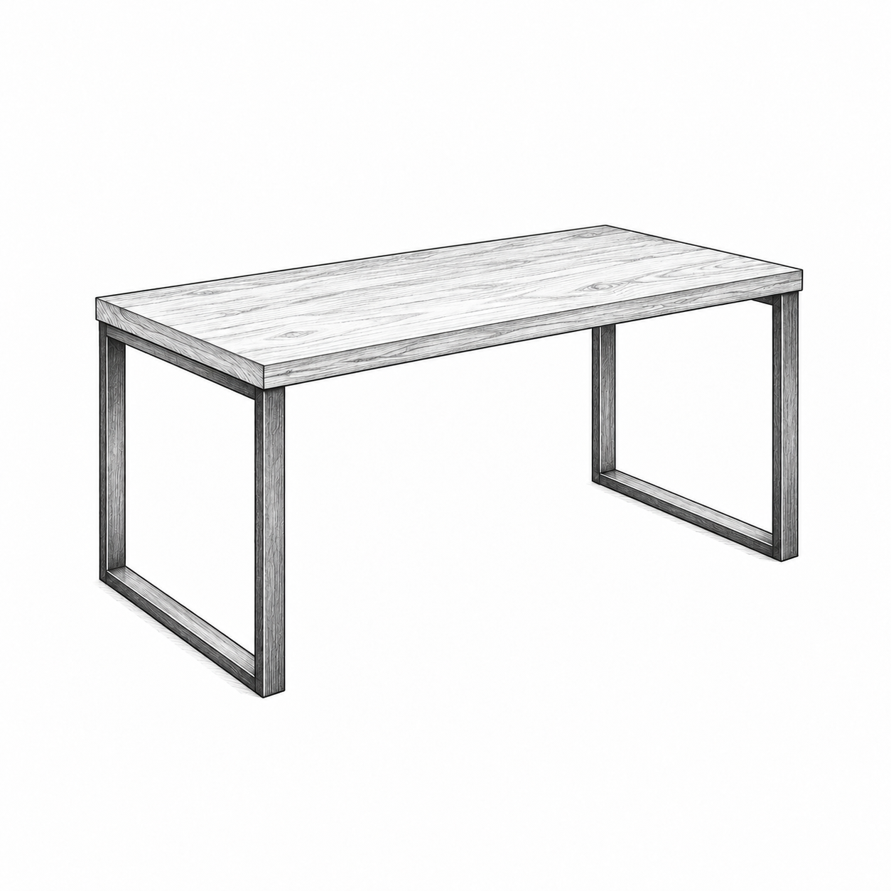 Escritorio de madera y metal ilustrado a lápiz