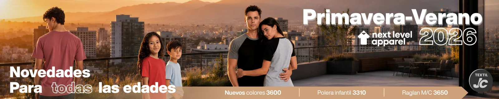 Poleras Next Level Apparel para primavera-verano 2026, con nuevos colores, polera infantil y polera raglán en Textil JC