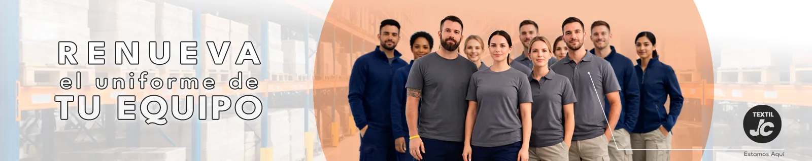 Equipo de trabajadores con uniformes corporativos para renovación de vestuario laboral Textil JC