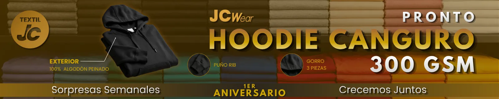 Polerón canguro 300 GSM negro, próximo lanzamiento Textil JC
