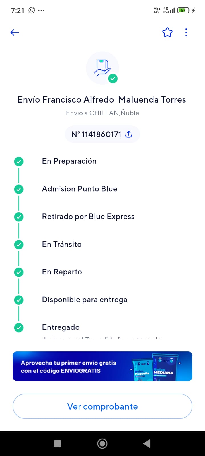 Comprobante de envío Blue Express a Chillan — AcusticWall — entrega real a zona extrema