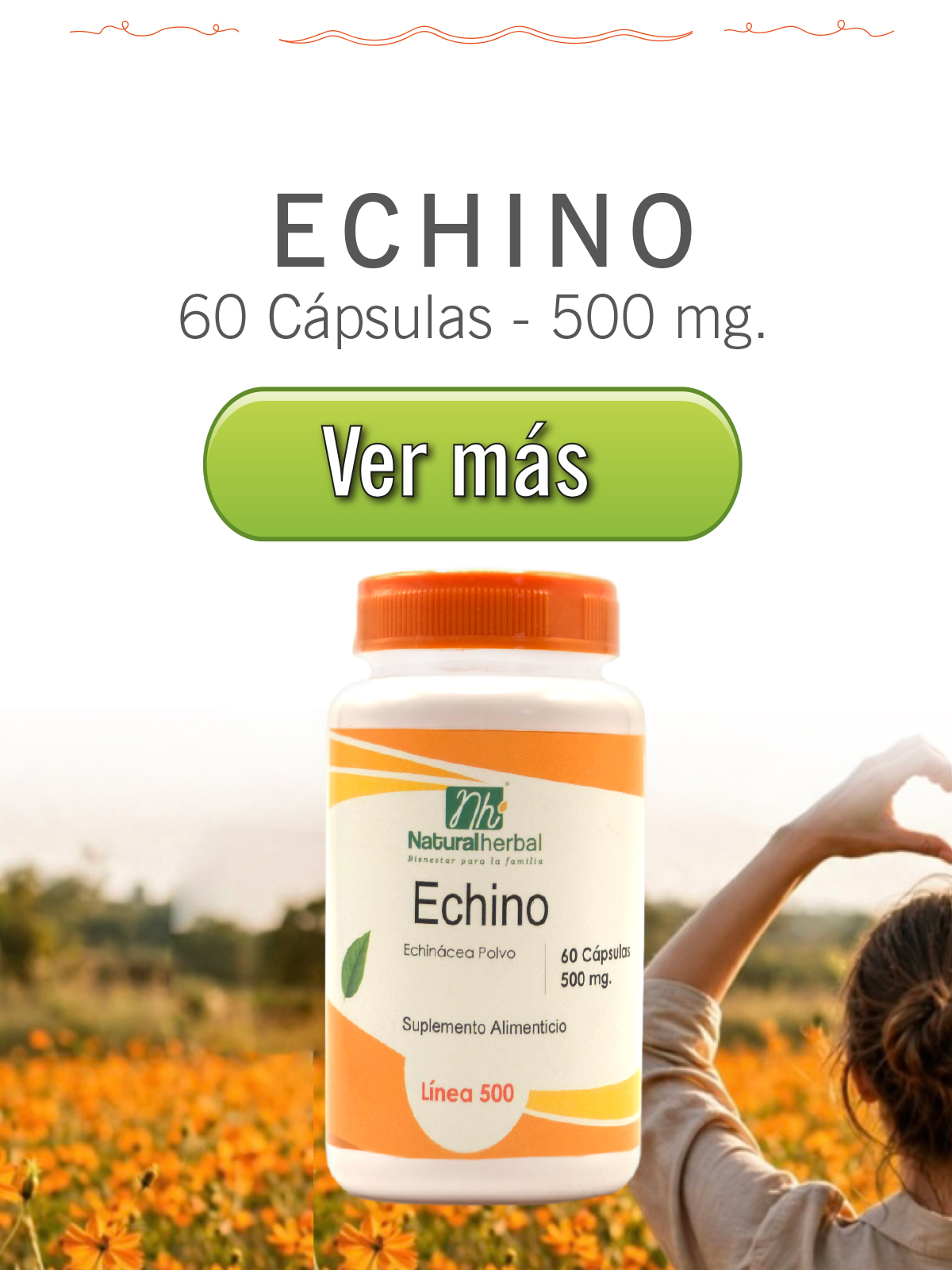 Echino (Echinacea) - 60 Cápsulas 500 mg