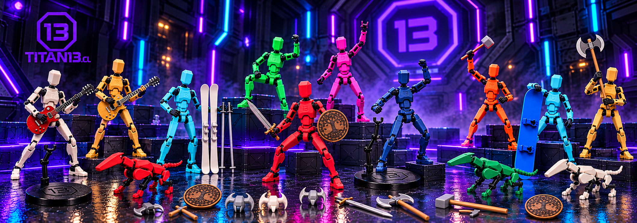 Figuras articuladas Titan 13 en un escenario futurista