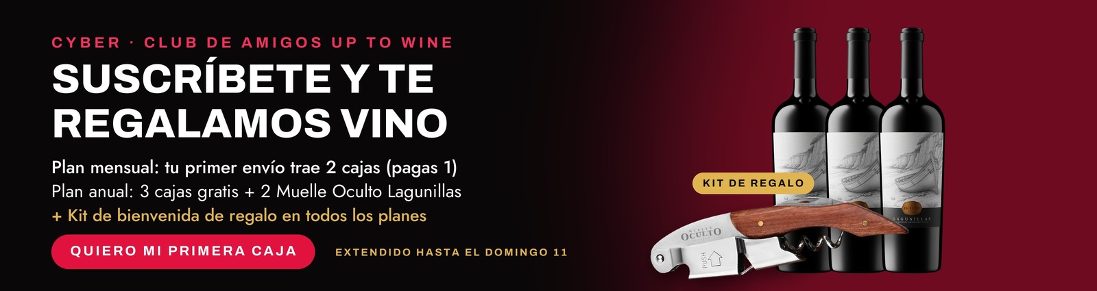 Cyber Club de Amigos: plan mensual con 2 cajas en tu primer envío, anual con 3 cajas gratis + 2 Lagunillas, y kit de bienvenida de regalo